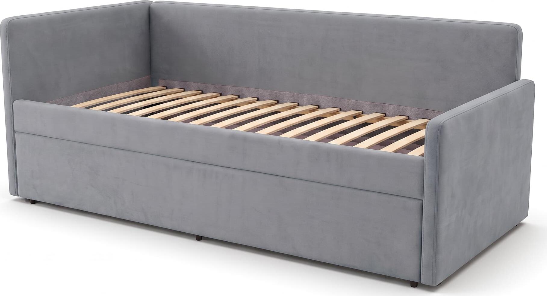 Interdepo LEO 90 Children's Bed with Pull-out Trundle, 90x200 cm, Laminated Particle Board and Fabric Upholstery, Orthopedic Wood Slats, Grey
