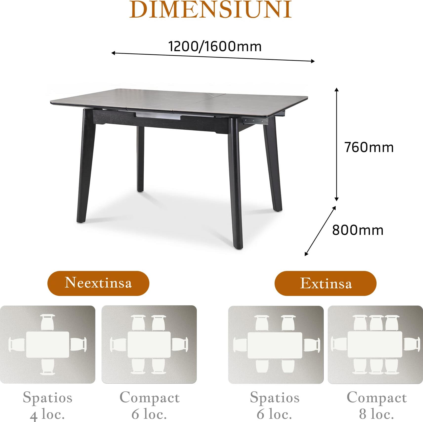 Interdepo Osten Extendable Dining Table, Rectangular MDF Top 120-160x80x76 cm, Solid Rubberwood Legs, Matte Finish