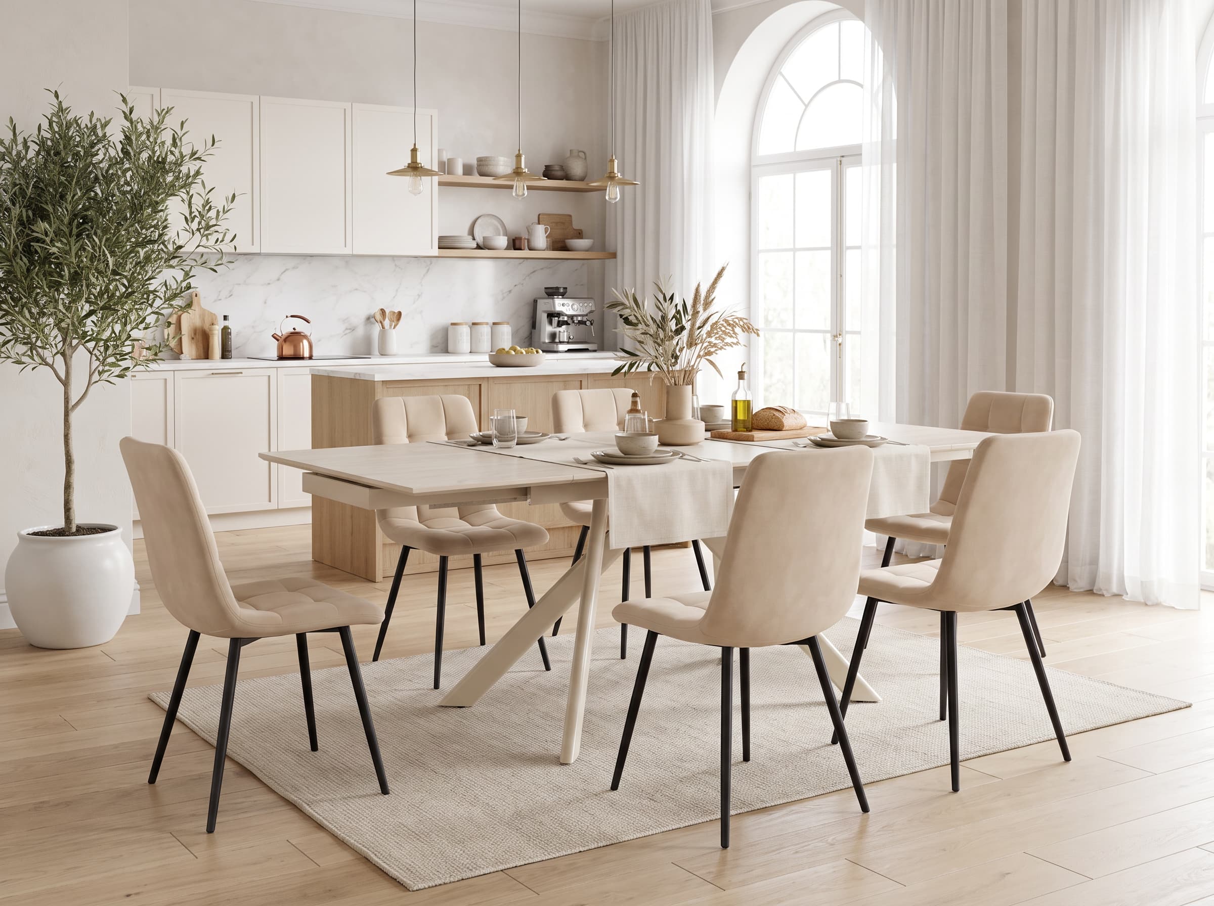 Interdepo CALISTO Extendable Dining Table, Ceramic Surface 11mm, MDF Base, 160-240 cm Length, 90 cm Width, Beige