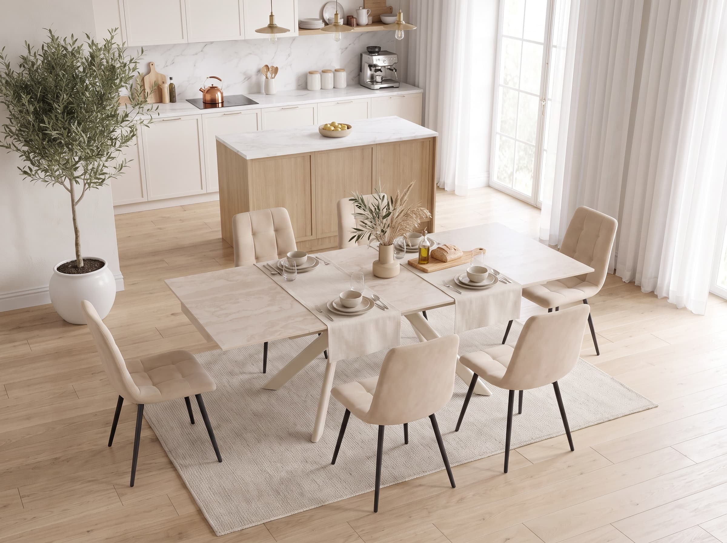 Interdepo CALISTO Extendable Dining Table, Ceramic Surface 11mm, MDF Base, 160-240 cm Length, 90 cm Width, Beige