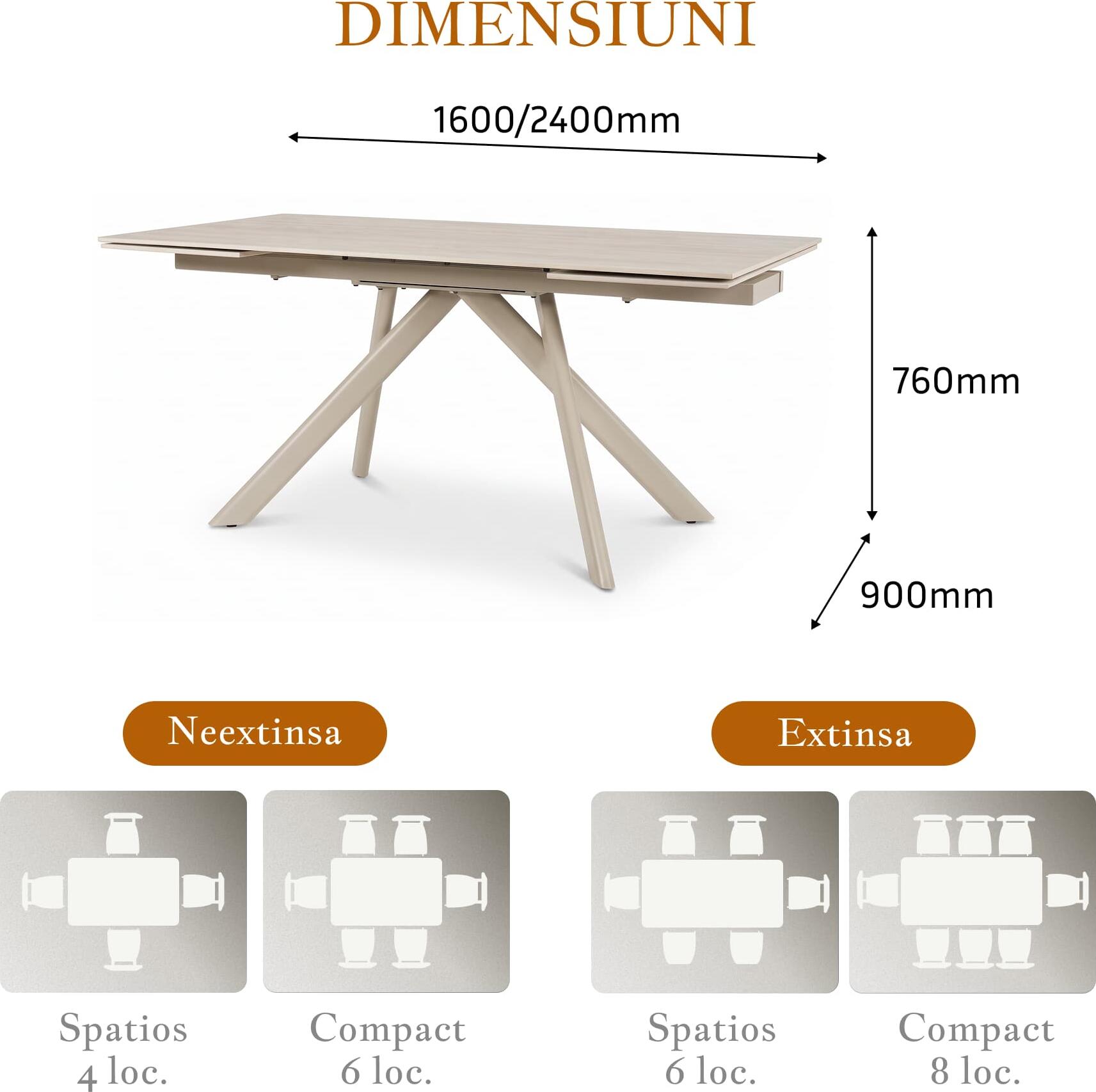 Interdepo CALISTO Extendable Dining Table, Ceramic Surface 11mm, MDF Base, 160-240 cm Length, 90 cm Width, Beige