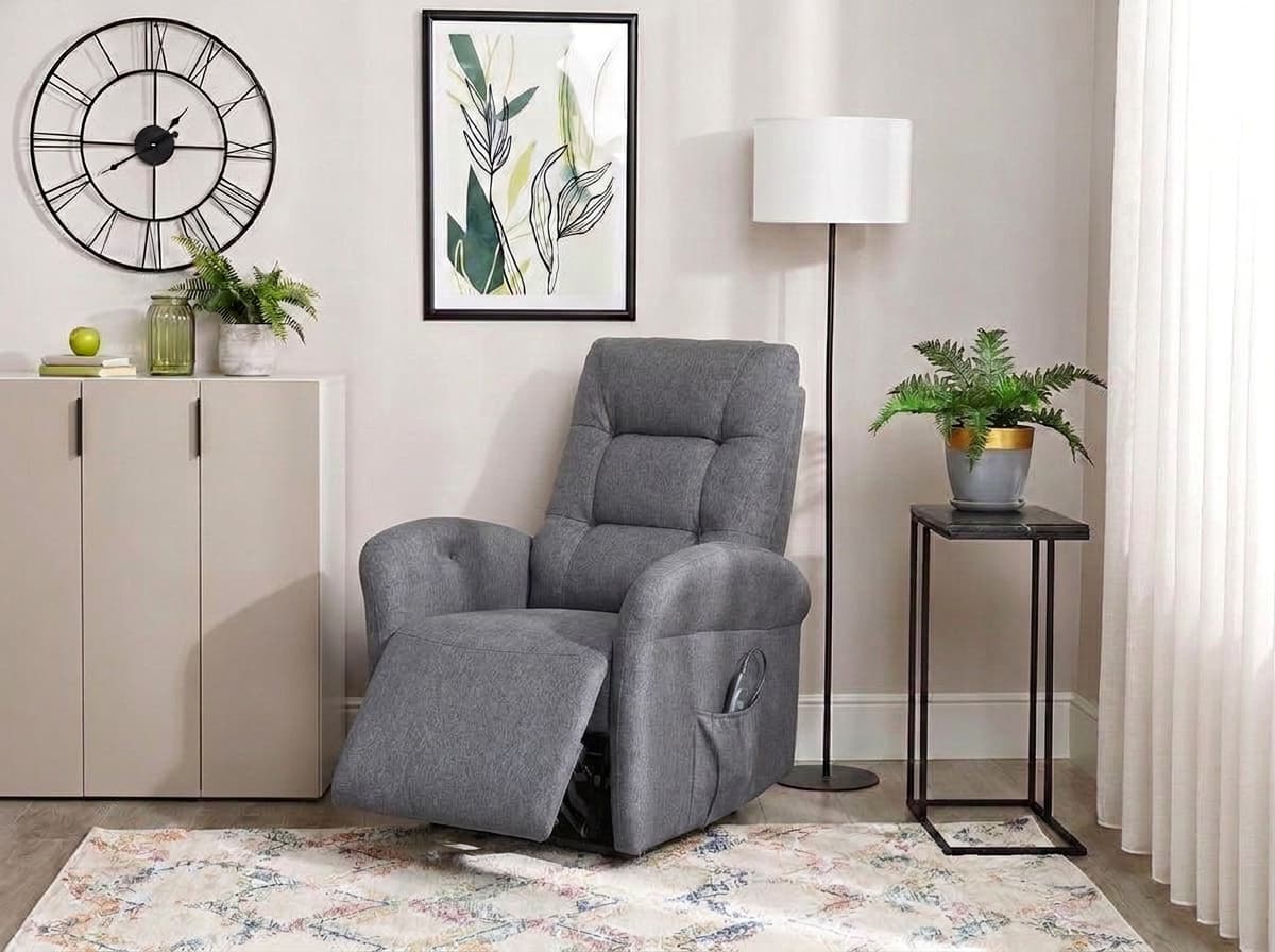 Interdepo IRIS Electric Reclining Armchair, Grey Wear-Resistant Fabric, Remote Control, 180 Degree Recline, Metal Frame, 980x1050x890 mm