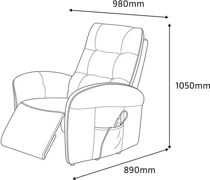Interdepo IRIS Electric Reclining Armchair, Grey Wear-Resistant Fabric, Remote Control, 180 Degree Recline, Metal Frame, 980x1050x890 mm
