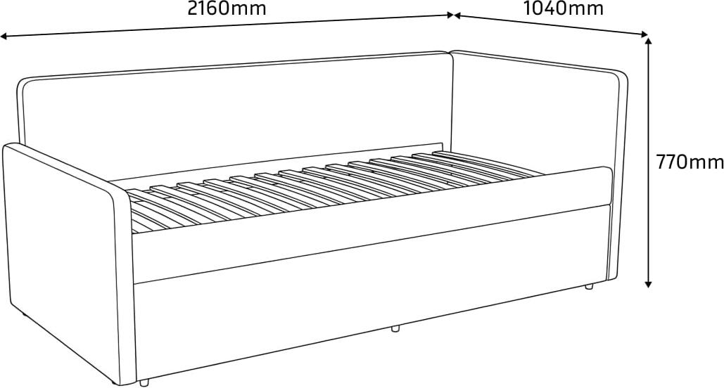 Pat copii Interdepo LEO 90 cu pat suplimentar extractibil, PAL laminat si stofa, somier ortopedic cu lamele, 90x200 cm, orientare dreapta