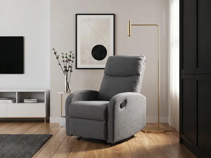 Interdepo VETIVER Reclining Armchair, Manual Mechanical Lever, Spring Block and S-Springs, Burlap Fabric, Grey, 720x990x970 mm