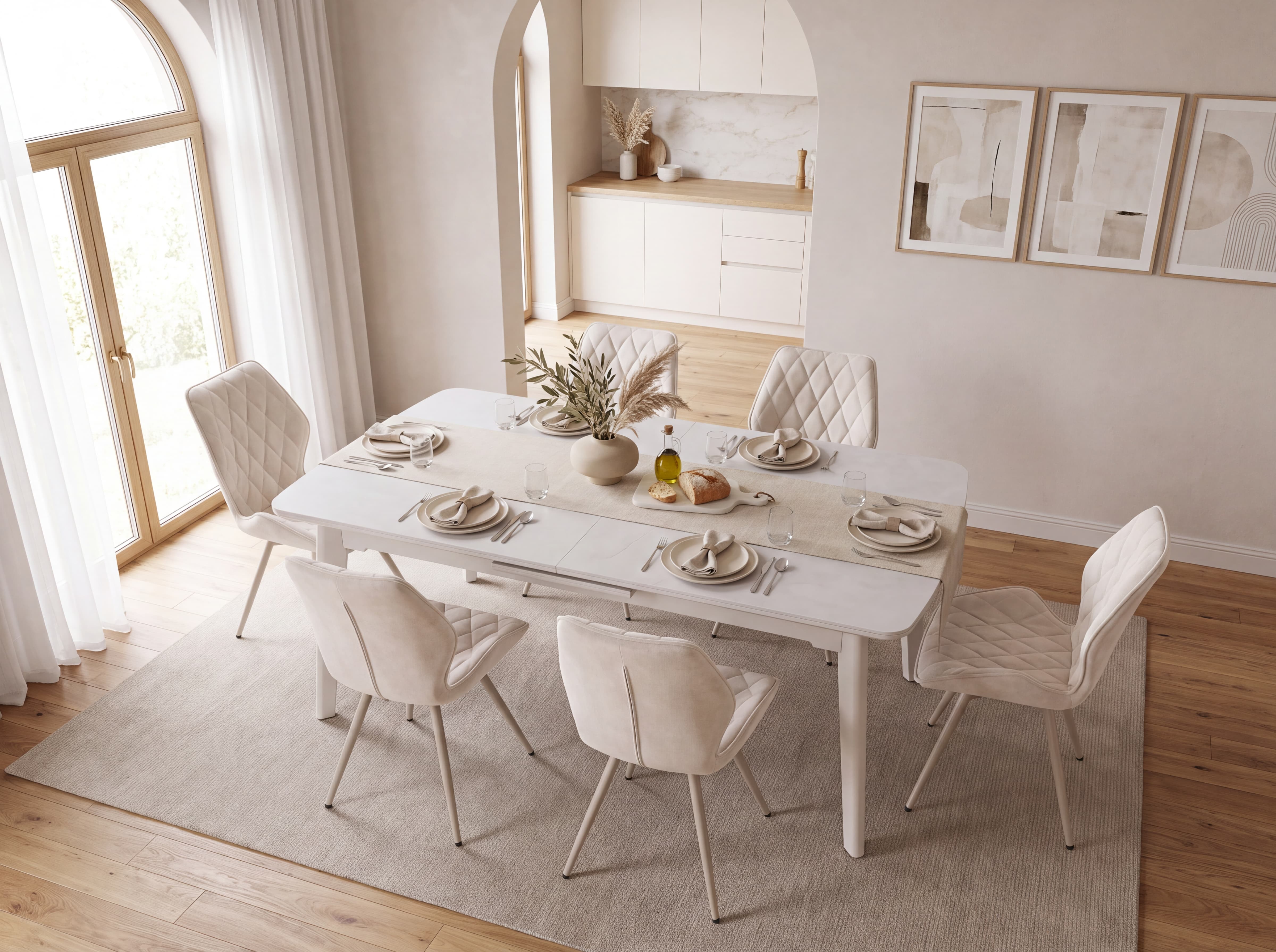 Interdepo Osten Extendable Dining Table, MDF Tabletop, Solid Rubberwood Legs, 120x80 cm (Extends to 140 cm), Elegant Design