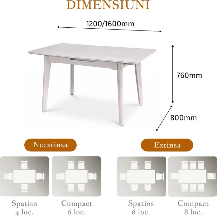 Interdepo Osten Extendable Dining Table, MDF Tabletop, Solid Rubberwood Legs, 120x80 cm (Extends to 140 cm), Elegant Design