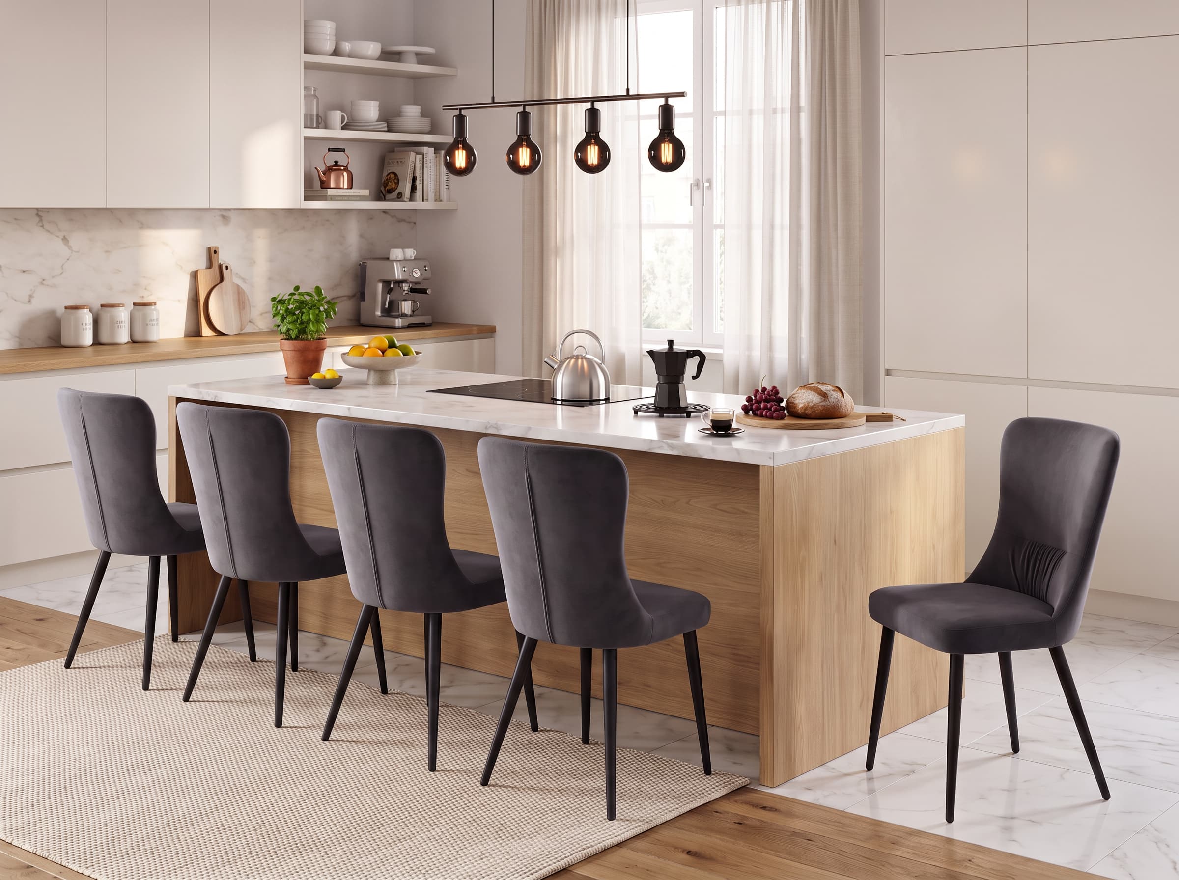Interdepo Mila Modern Dining Chair, Ergonomic High Backrest with Pleats, Metal Frame, Dark Grey, 460x950x600 mm
