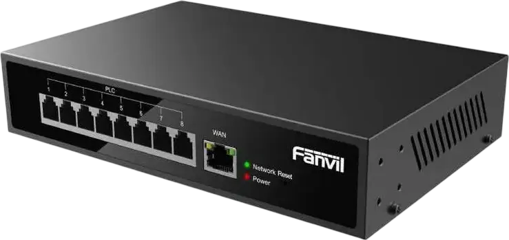 Fanvil PN8 2-Wire PoE Switch, 8-Port 2-Wire Interface, 1 x 10/100 Mbps RJ45 Uplink, 300m Transmission Range, Metal Case, Black