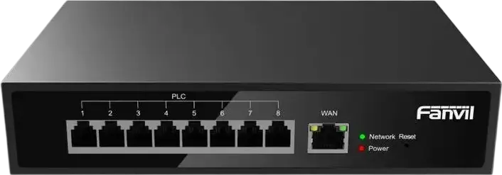 Fanvil PN8 2-Wire PoE Switch, 8-Port 2-Wire Interface, 1 x 10/100 Mbps RJ45 Uplink, 300m Transmission Range, Metal Case, Black