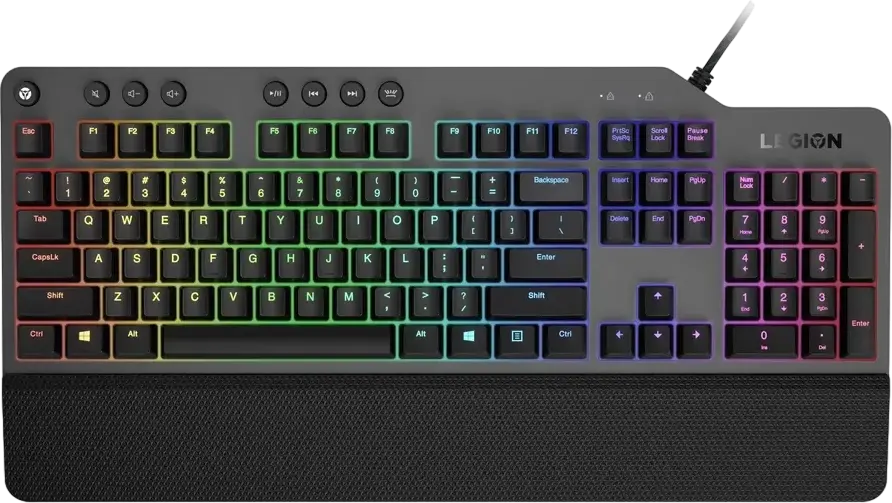Lenovo Legion K500 RGB Mechanical Gaming Keyboard, Red Switches, Wired USB, Full-sized, Detachable Palm Rest, Programmable Keys, Black