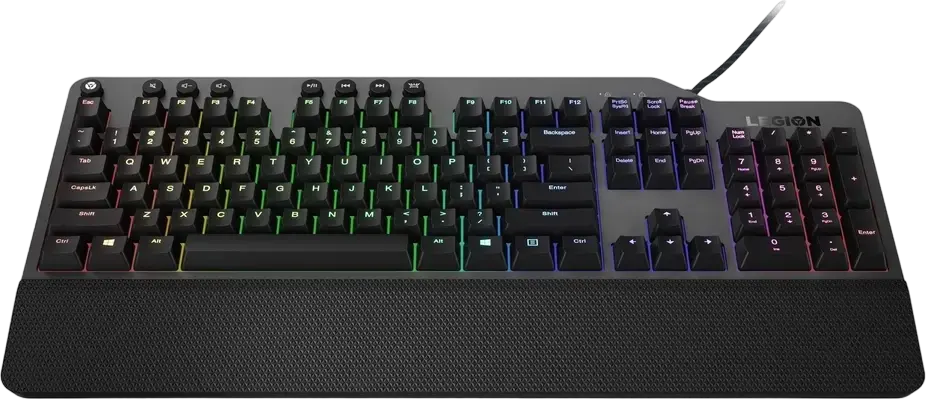 Lenovo Legion K500 RGB Mechanical Gaming Keyboard, Red Switches, Wired USB, Full-sized, Detachable Palm Rest, Programmable Keys, Black