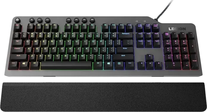 Lenovo Legion K500 RGB Mechanical Gaming Keyboard, Red Switches, Wired USB, Full-sized, Detachable Palm Rest, Programmable Keys, Black