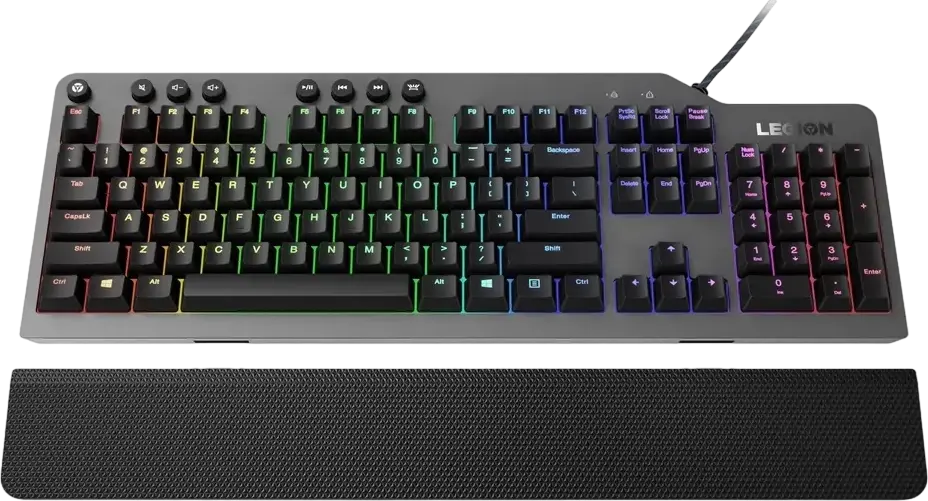 Lenovo Legion K500 RGB Mechanical Gaming Keyboard, Red Switches, Wired USB, Full-sized, Detachable Palm Rest, Programmable Keys, Black