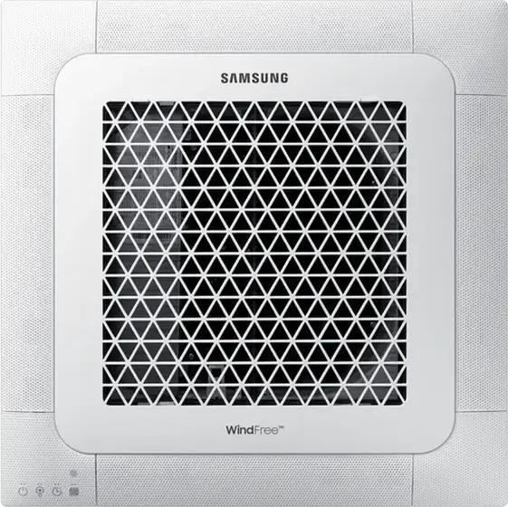 Внутренний блок кондиционера Samsung AC071RNNDKG WindFree потолочного кассетного типа, охлаждение 3.6кВт, обогрев 3.95кВт, класс A++, R-32, белый