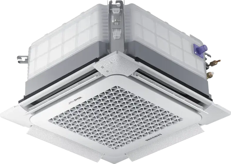Внутренний блок кондиционера Samsung AC071RNNDKG WindFree потолочного кассетного типа, охлаждение 3.6кВт, обогрев 3.95кВт, класс A++, R-32, белый