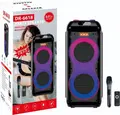Boxă de Petrecere DR-6618, 10000W PMPO, 2 Difuzoare de 6.5 inch, Wireless, USB, AUX, Card TF, Baterie Reîncărcabilă, Iluminare LED, Set de 3 piese cu Microfon și Telecomandă