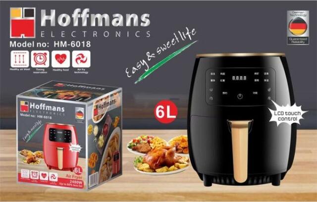 Frigitore cu aer Hoffmans HM-6018, Capacitate 6L, 2400W, Control Tactil LCD, Cos Demontabil Antiaderent, 7-8 Functii Prestabilite, Tehnologie Air Blast