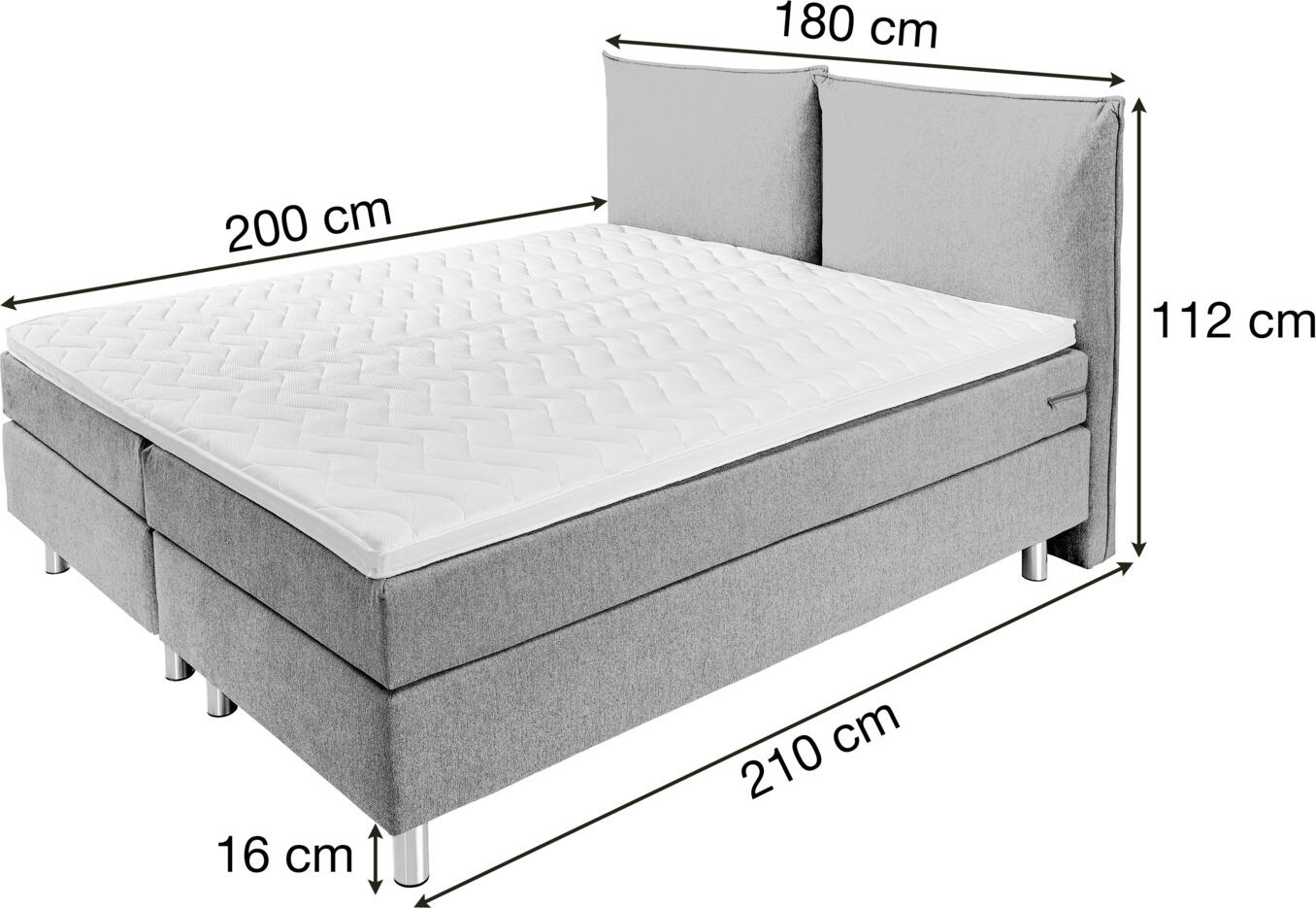 VEGA Hotel bed Standard Velour Set of 6 Pieces, 180x200x58 cm, 5-Zone Pocket Spring Mattress, Cold-Cure Foam Topper, Padded Frame, Steel Feet