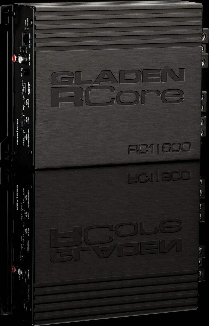 GLADEN RCore 1|600 Mono Car Amplifier Class D, 620W Max Power at 2 Ohm, 10-220 Hz Frequency Range, Subsonic and LPF Filters, 198x150x52 mm