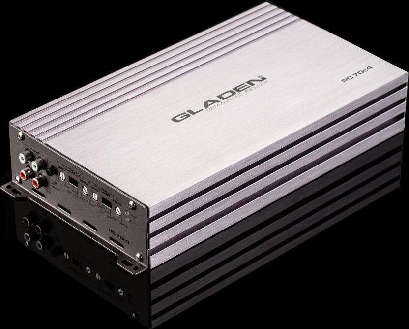 Amplificator auto Gladen RC 70c4 cu patru canale, Clasa A/B, 4 x 68W RMS (4 Ohm), 4 x 105W RMS (2 Ohm), 2 x 210W RMS (Bridge), 20-20,000 Hz