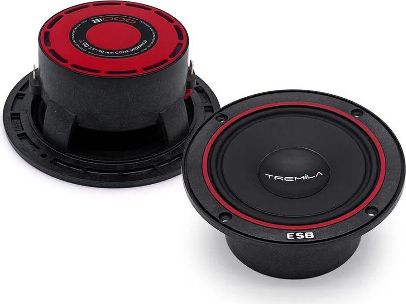Среднечастотный динамик ESB Tremila 3.90 Cone Midrange 3.5" 90мм, 60Вт 4 Ом, бумажный диффузор, корпус из ABS-пластика с стекловолокном, 150Гц-7кГц