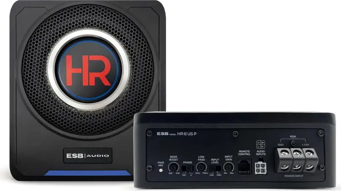 ESB HR 6 US P Harmony Series Active Amplified Underseat Subwoofer, 165mm 6.5 inch, 250W RMS 500W Max, Class D Amplifier, Remote Control Included
