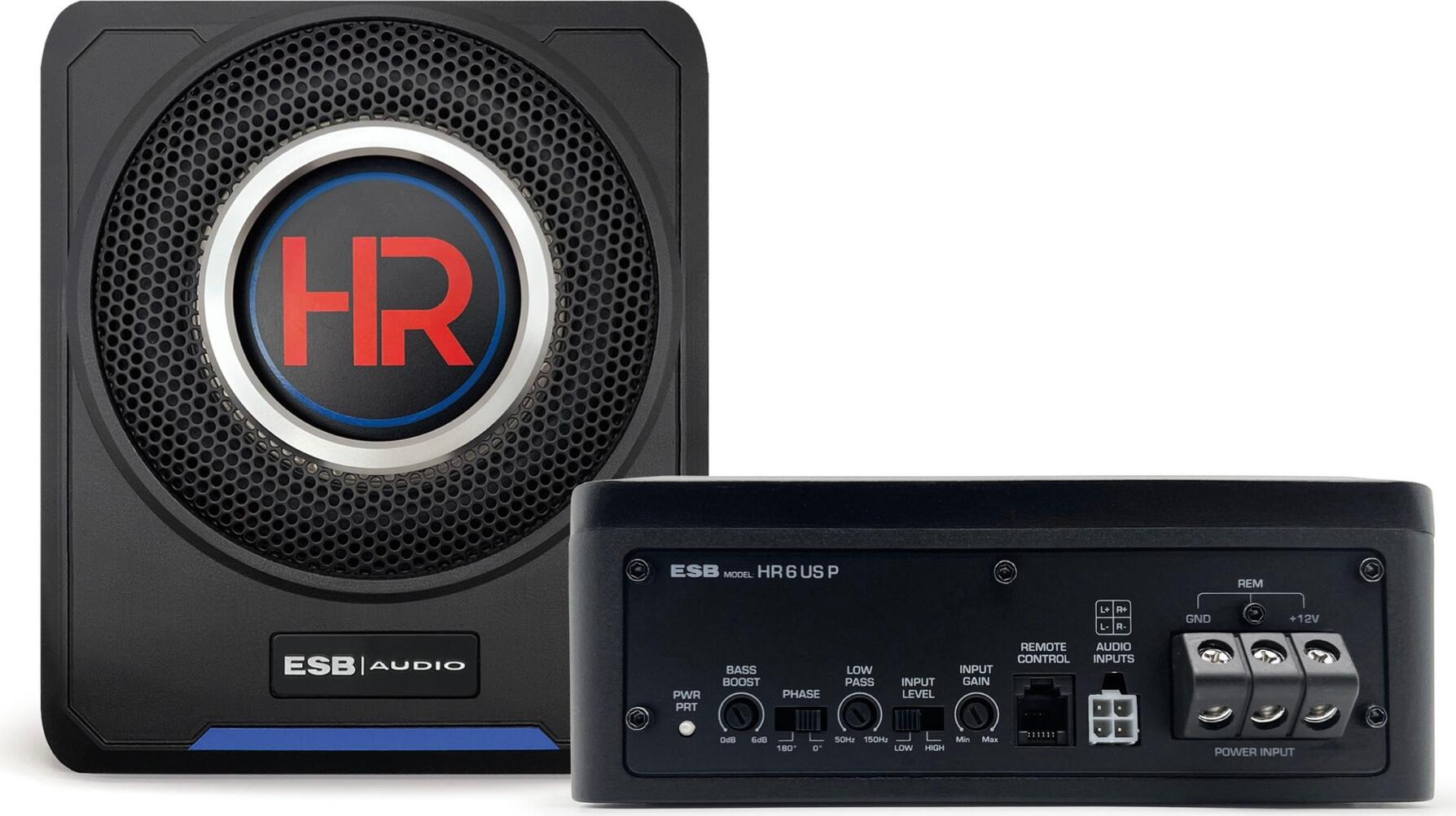 ESB HR 6 US P Harmony Series Active Amplified Underseat Subwoofer, 165mm 6.5 inch, 250W RMS 500W Max, Class D Amplifier, Remote Control Included