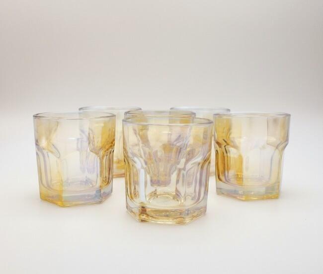 Set de 6 pahare din sticla 180ml Auriu cu design facetat BM5007-1
