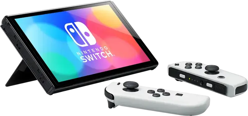 Игровая консоль Nintendo Switch OLED, экран OLED 7.0 дюймов, процессор NVIDIA Custom Tegra, память 64 ГБ, белая, с док-станцией и контроллерами Joy-Con