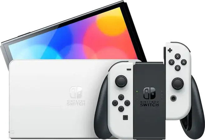 Игровая консоль Nintendo Switch OLED, экран OLED 7.0 дюймов, процессор NVIDIA Custom Tegra, память 64 ГБ, белая, с док-станцией и контроллерами Joy-Con