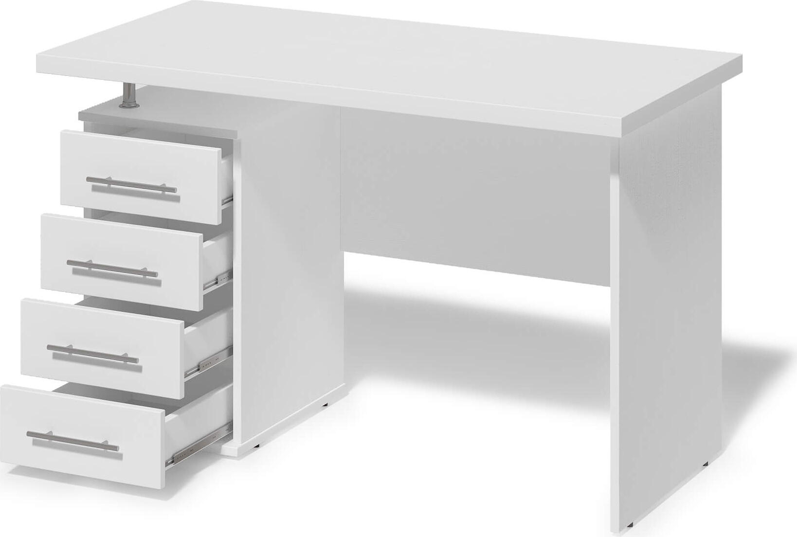 Fabrik Home Office Line Desk No.3, Laminated PAL, 1200x600x750 mm, White Ash, 4 Drawers on Left with Niche