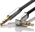 UGREEN AV119 Audio AUX Cable 3.5mm Male to 3.5mm Male, 1m Flat TPE Cable with Right Angle 90 Degree Connectors, Silver and Black