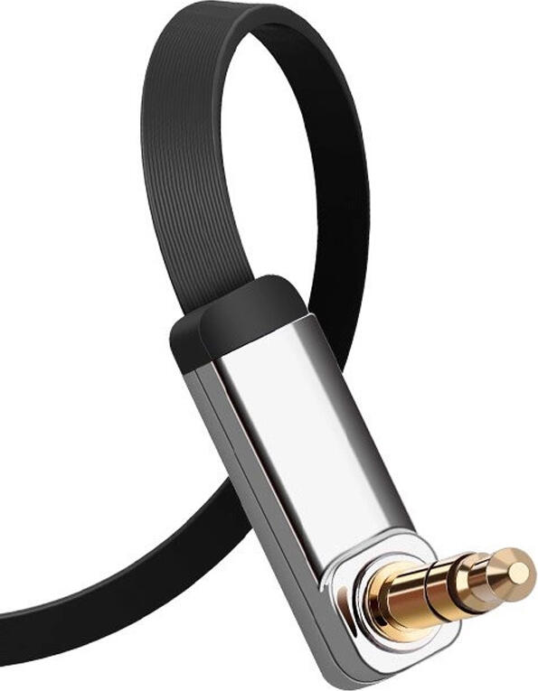 UGREEN AV119 Audio AUX Cable 3.5mm Male to 3.5mm Male, 1m Flat TPE Cable with Right Angle 90 Degree Connectors, Silver and Black