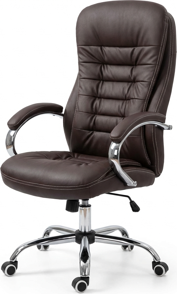 Fabrik Home N-24 TOMAS Office Chair, High Backrest, Artificial Leather, Chrome Steel Base, Gas Lift Height Adjustment, Brown