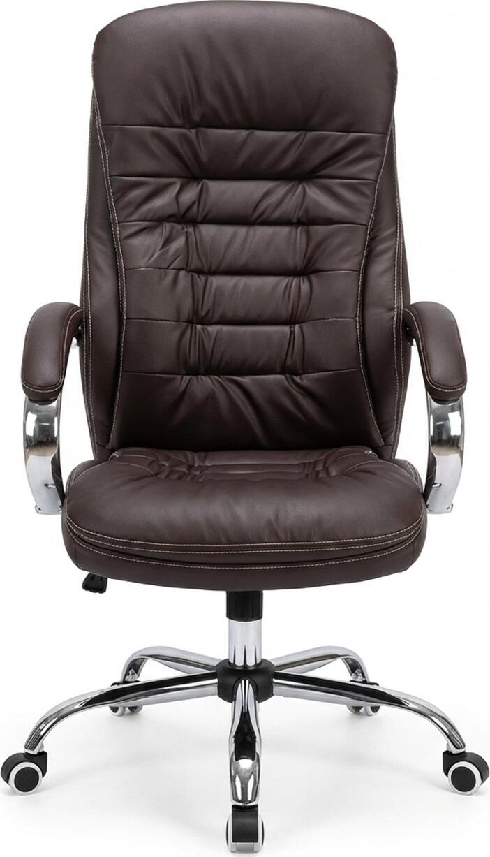 Fabrik Home N-24 TOMAS Office Chair, High Backrest, Artificial Leather, Chrome Steel Base, Gas Lift Height Adjustment, Brown