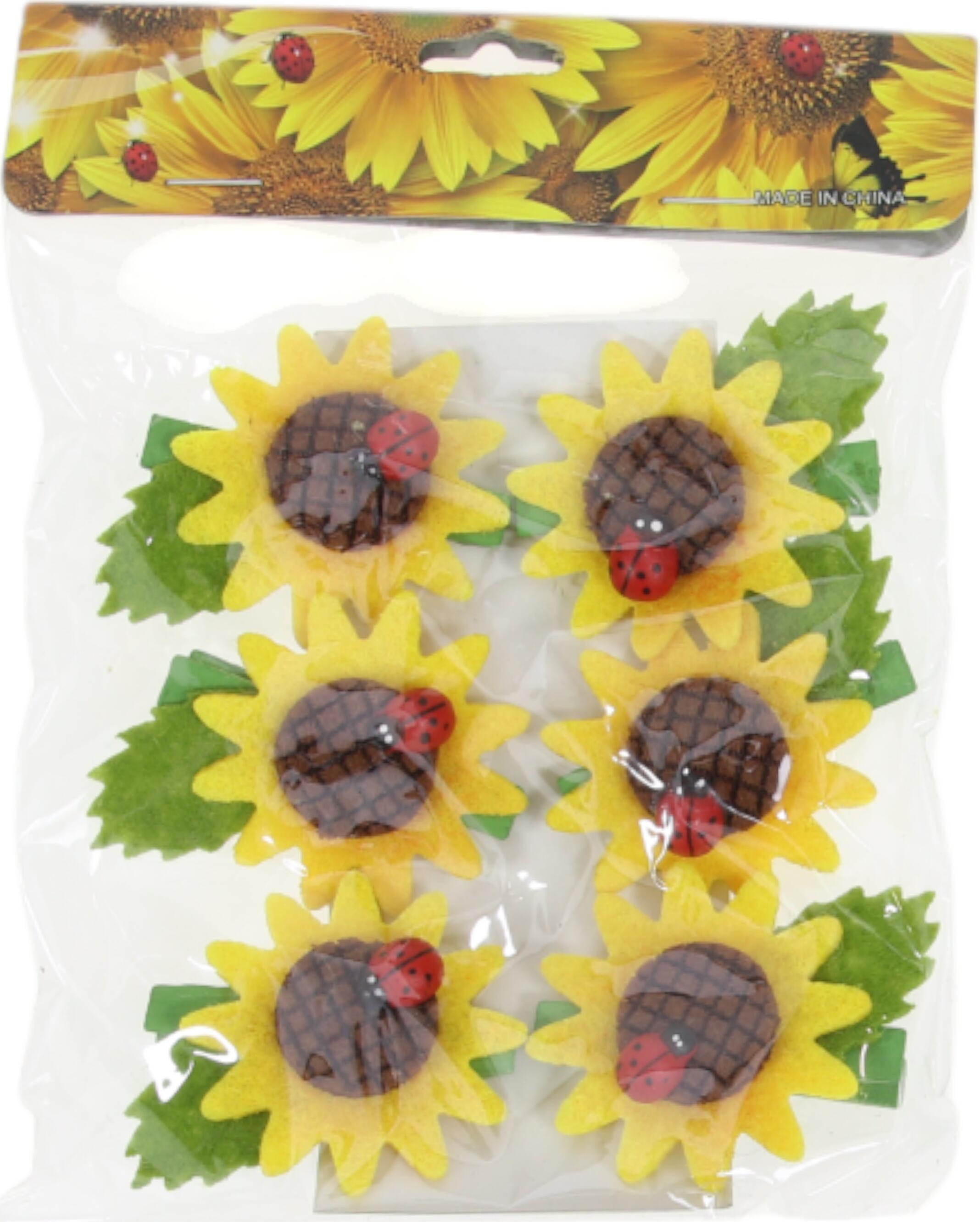 Set of 10 Decorative Sunflower Clothespins with Ladybug and Green Leaf for Scrapbooking and Cardmaking