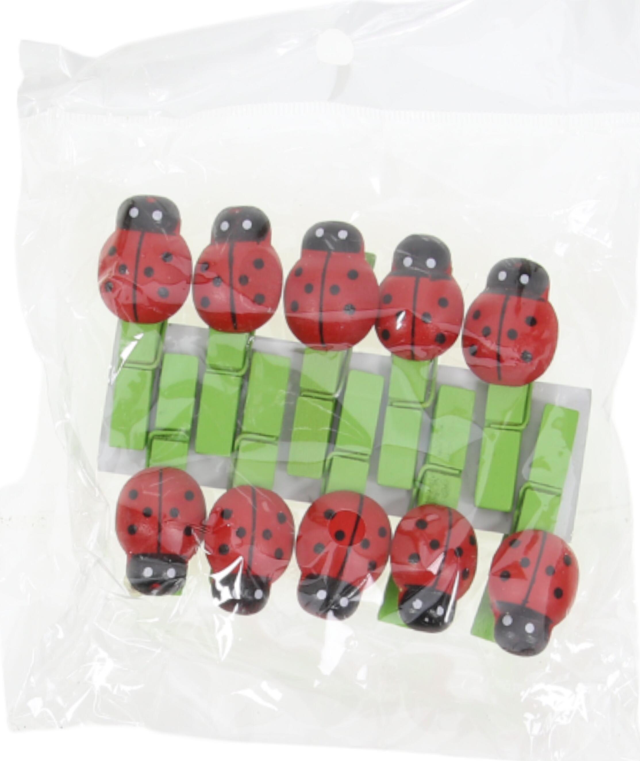 Clape decorative din lemn cu design de buburuză, roșu și verde, set de 10 piese pentru scrapbooking, felicitări și ambalaje alimentare 92-409