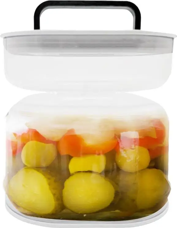 Airtight Hourglass Acrylic Pickle and Olive Storage Container with Liquid Separator and Strainer Flip Design