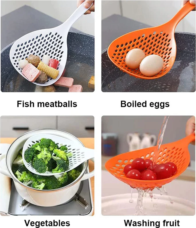 Stainless Steel Colander with Long Handle and Helper Hook, 24cm Diameter, Professional Grade Perforated Strainer for Pasta, Vegetables and Fruit, Dishwasher Safe