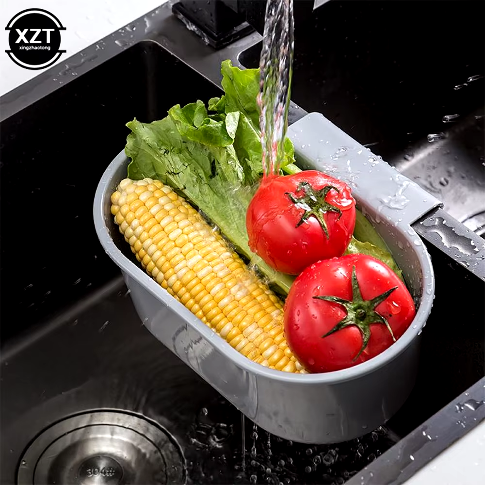 Housolution 4.7L Round Adjustable Over-the-Sink Colander with Extendable Arms and Double Side Handles - Grey Plastic Strainer