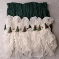 REVELION 13-Piece New Year Table Arrangement Set: 180x90cm Green Tablecloth, 6 White Napkins (60x60cm), 6 Green Christmas Tree Rhinestone Rings