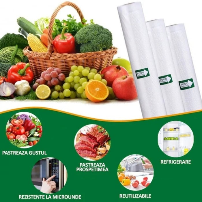 Embossed Vacuum Sealer Roll (25cm x 5m), Heavy Duty 100/80 Microns, BPA-Free PA/PE Food Grade, Compatible with External Suction Sealers