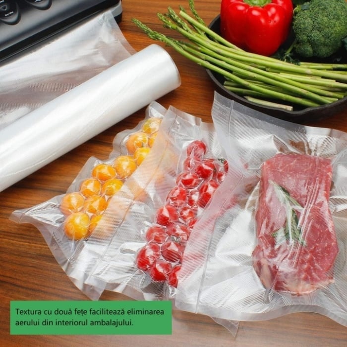 Embossed Vacuum Sealer Roll (25cm x 5m), Heavy Duty 100/80 Microns, BPA-Free PA/PE Food Grade, Compatible with External Suction Sealers