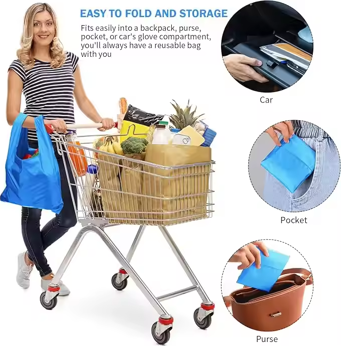 Multicolor 25L Foldable Polyester Shopping Bag with Reinforced Handles and Inner Pocket